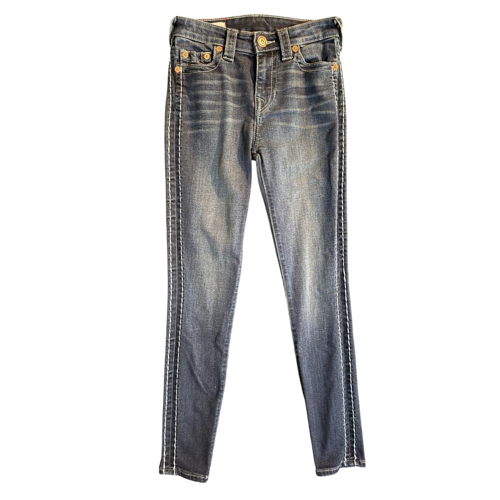 True Religion Halle Super Skinny Jeans Womens 25 Blue High Rise Side Stitch